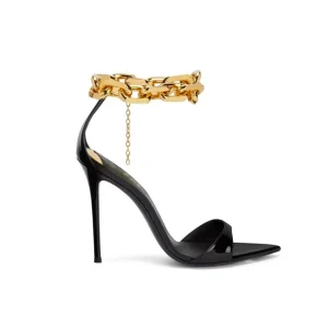 Custom Ladies Black Patent Leather Designer Women Summer High Heels Shoes Open Pointed Toe Heeled Sandals