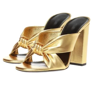 Custom Ladies Chunky Sandals Custom Logo Open Toe Leather Block Heel Women Slide Sandals