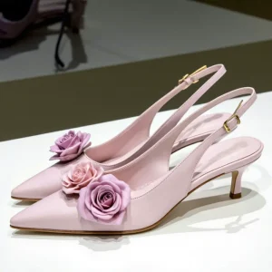 Custom Ladies Low Heel Sandal High Quality Pointy Toe Soft Leather Women Slingback Kitten Heel Sandals With Logo