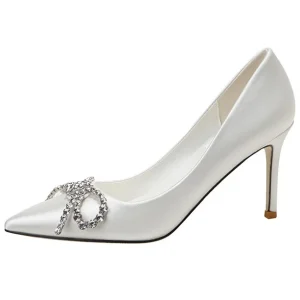 Custom Leather High Heels Shoes for Women Rhinestone Sandals Wedding Bride Ladies and Chaussures Pour Femmes