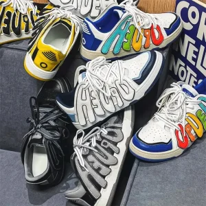Custom Letter Genuine Leather Women’s Casual Skateboard Sneakers Breathable Spring