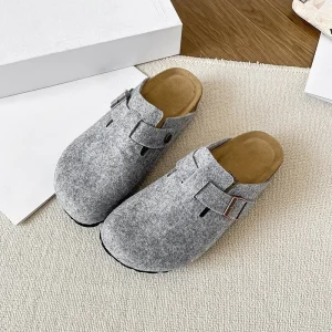 Custom Logo Anti slip Cork Faux Suede Round Toe Open Toe Mules Women’s Outdoor Garden Flats Clogs for Summer Winter Spring