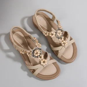 Custom Logo Bohemian Retro Women’s Square Sandals Woven Beaded Roman Platform Height Increasing Slip On for Summer Breathable