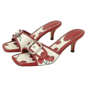Custom Logo Cherry Red Kitten Heel Sandals Stiletto Low Heels Slip On Slides Mule Sandal Square Open Toe Shoes for Women