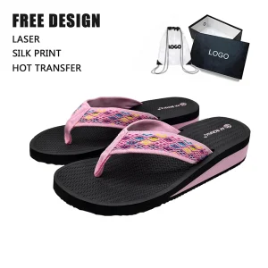 Custom Logo EVA Wedge Women’s Flip Flops OEM ODM Ladies Platform Summer Slippers Beach Sandals Soft Fabric Strap