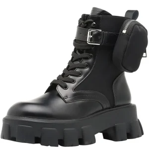 Custom Logo Fashion Boots with Pocket Women’s Ankle Leather Boots