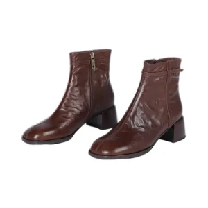 Custom Logo Genuine Leather Ankle Boots for Women Casual Single Color Block Heel Closed Design for Winter Outdoor Walking