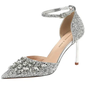 Custom Logo Shining Sequin Women’s High Heels Pumps Height Increasing Fashion Wedding Party Shoes for Ladies