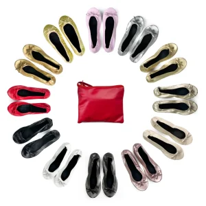 Custom Logo Small MOQ Foldable Ballet Flats Wedding Soft Breathable Anti-Slip Girls Roll Up Slipper Pouch Women’s Dance Shoes