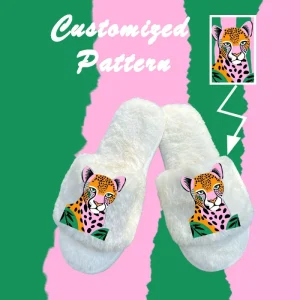 Custom Logo Solid Color Fur Slippers for Women Indoor Outdoor Wedding White Plush Open Toe Home Slippers