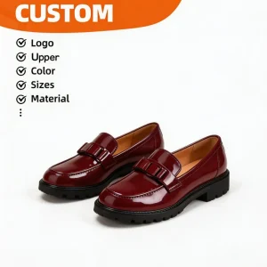 Custom Logo Women Patent Chunky Loafers Comfortable Slip on Platform Shoes Non Slip Casual Wear Office Footwear
