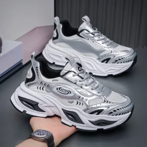 Custom Logo Women’s Chunky Sneakers Breathable Retro Court Platform Shoes PU Microfiber Upper Lace Up Slip Resistant for Winter