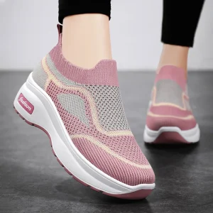 Custom Logo Women’s Slip On Casual Shoes Breathable Light Weight Thick Sole Platform Spring Autumn Mesh Upper