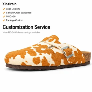 Custom Low Moq Mohair Print Clogs Adjustable Buckle Cork Sole Unisex Cork Mules Manufacturer