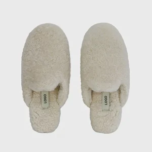 Custom Luxury Women’s Cozy Flat Fluffy Mule Natural Shearling Sheepskin Fur Slides Slippers for Women