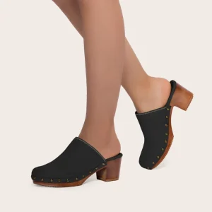 Custom Mule Shoes Round Toe Rivet Platform Women Chunky High Heel Slipper Clogs Mules