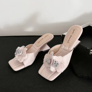 Custom New Pink Floral Western Style Summer Wedge Sandals Comfortable 6cm Artistic Heel Bridal Slides Women Banquet Beach