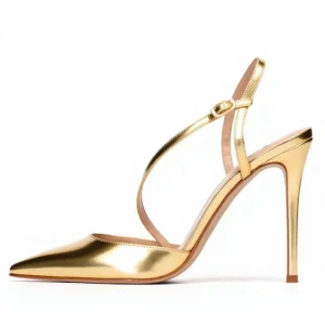 Custom Plus Size Ladies Heels Sandals Gold Leather Sling Back Women Stiletto Sandals