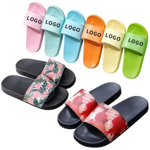 Custom Printed Women Slippers Fashion Non Slip Outdoor Beach Shoes Soft Sole with PVC and Rubber Insole Lightweight Functional
