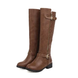 Custom Retail Women’s High Rubber Knee Wedge Genuine Leather Horse Riding Boots