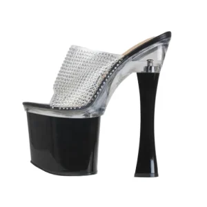 Custom Rhinestone Clear PVC Platform Mules 20cm Stiletto Heel Pole Dance Shoes Manufacturer