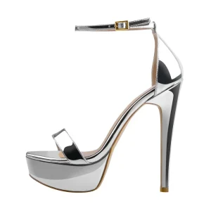 Custom Silver Ankle Strap Platform Stiletto Single Band Sandals