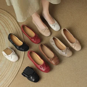 Custom Soft Sole Flat Shoes Custom Logo Genuine Leather Foldable Women Ballet Flat Shoes