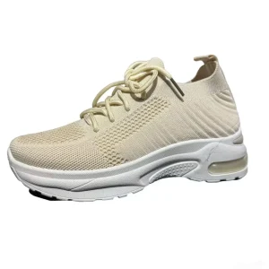 Custom Sporty Fashion Women’s Lace up Platform Casual Running Shoes Breathable Stretch Fabric Lightweight Slip Resistant