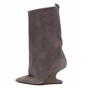 Custom Style Pointed Toe Suede Shoes High Top Wedge Heels Ankle Boots Sexy Women’s Slip on Short Booties