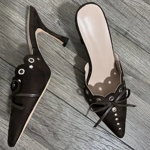 Custom Suede Women Slippers Low Heel Mule Shoes for Ladies
