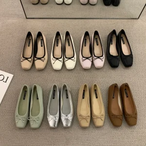 Custom Summer Elegant Ballerina Shoes Satin Leather Square Toe Women Flat Ballet Shoes