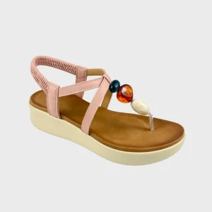 Custom Summer Women’s Casual Wedge Heel Flip Flop Sandal with Bead Decorative Split Clip Toe Elastic Band Slip On Thong Sandals
