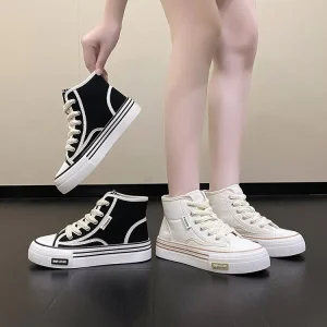 Custom Trend Flat Bottom Casual Walking Daily Dating Anti-slip Comfortable Women’s High Top Canvas Shoes