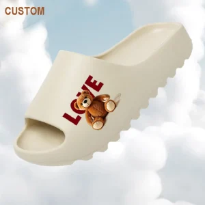 Custom Various Prints Pattern Slides Slippers for Women Thick Sole Wearable Cartoon Bear Beach Slippers New Design Men Sandals