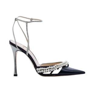 Custom Women Jelly Sandals 8.5cm High Heel PVC Sandals With Pearl Chain