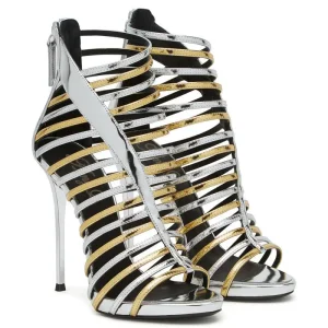 Custom Women Silver Gold Cutout High Heels Roman Gladiator Sandals Sexy Stripper Nightclub Pole Dancing Shoes