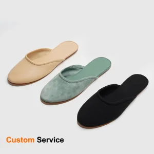 Custom Women’s Backless Flats Round Toe Suede Mules PU Leather Slides Slippers Factory