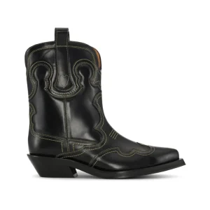 Custom Women’s Black Handmade Western Boots Pointed Toe Cowboy Boots With Embroidery Stitching Chunky Heel Ankle Boots