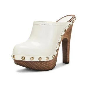 Custom Women’s Chic Closed Toe Studded Clog Platform Slingback Buckle Strap Block High Heels Pumps Working Dating Outfit Shoe