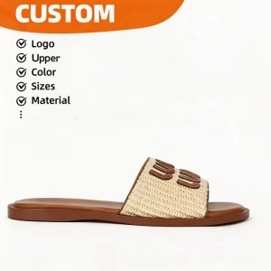 Custom Women’s Flat Slide Sandals Lightweight Waterproof Non slip Flexible Cushioning Wear resistant Summer Slippers