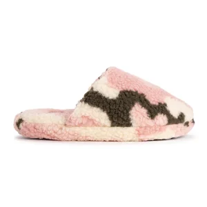 Custom Women’s Pink Green Camouflage Faux Shearling Mules Fluffy Soft Faux Fur Slides Home Slippers