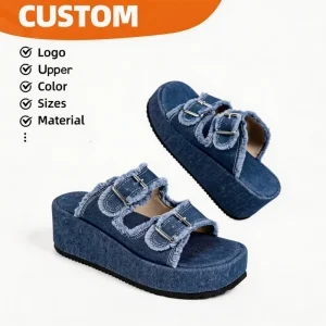 Custom Women’s Platform Adjustable Buckles Sandals Breathable Comfortable Cushioned Casual Retro Daily Wear Slippers