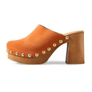 Custom Women’s Platform Round Toe Slip-On Clogs Mules Cork High Heel Rivet Studded Sandals Comfy Indoor Mules Shoe