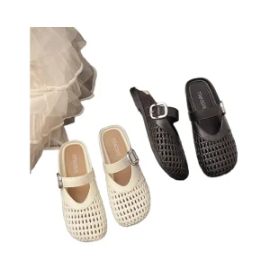 Custom Women’s Spring Summer Collection Retro Sweet Half Slippers One-Strap Hollow Closed Flat Mules Fashionable Outdoor