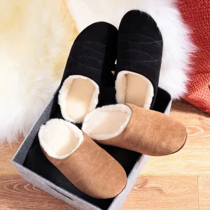 Custom Women’s Winter Genuine Suede Closed Toe Anti Slip Soft Shearling Clog Mule Sheepskin for