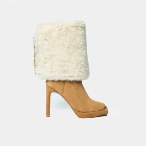 Custom Women’s Winter Square Toe High Heel Fur Boots Knee High Suede Long Boots with Soft Leather Shaft