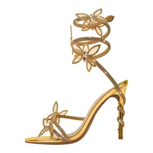 Custom-made New-style Fashion Bridal High Heels PU Upper Cross-wrap Strap Sparkling Rhinestones Snake-shaped