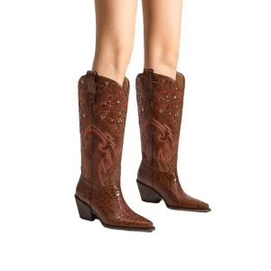 Customizable Handcrafted Western Cowboy Boots with Embroidered Shaft and Croc Pointed Toe Height Increasing Autumn Spring