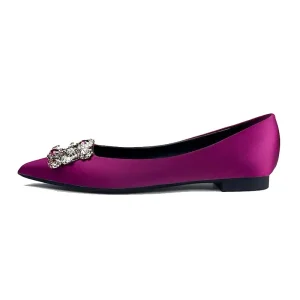 Customizable Purple Pointed Toe Crystal Wedding Flats Women’s Ballet Style Dress Shoes Height Increasing for Summer
