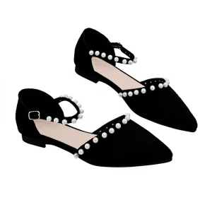 Customizable Women’s Outdoor Wedding Rhinestone Pearl Fashion Trend Pointed Toe Slip Resistant Breathable Casual Flat Sandals